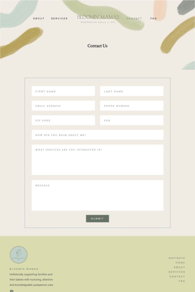 detailed showit contact form example